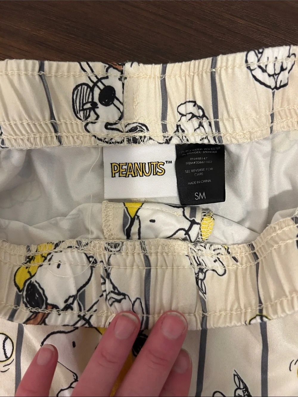 Peanuts Beige Snoopy Baseball Print Pajama Pants with Yellow Drawstring